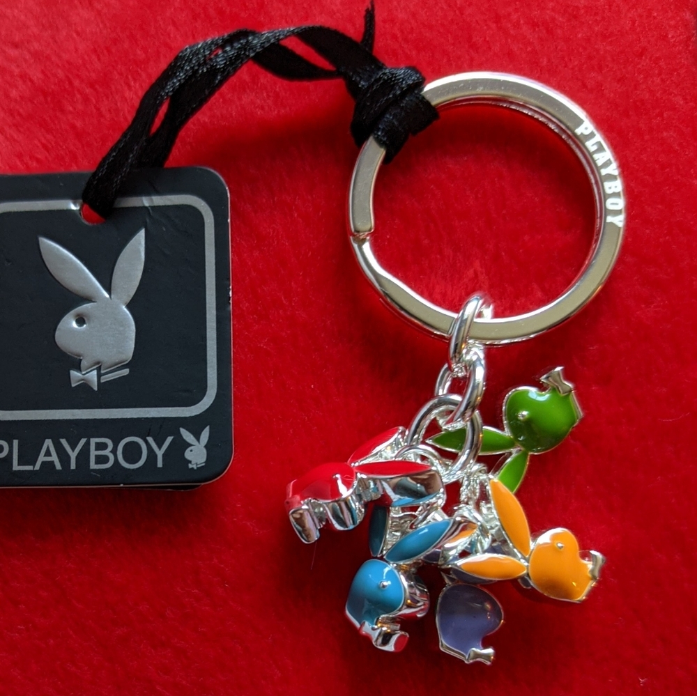 Playboy keychain with 5 colorful bunnies